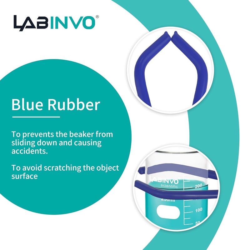LINVO Lab Beaker Tongs with Blue Rubber Coated Ends, Chrome Plated Steel Clamping Tools for 50mL - 2000mL Capacity - Image 4